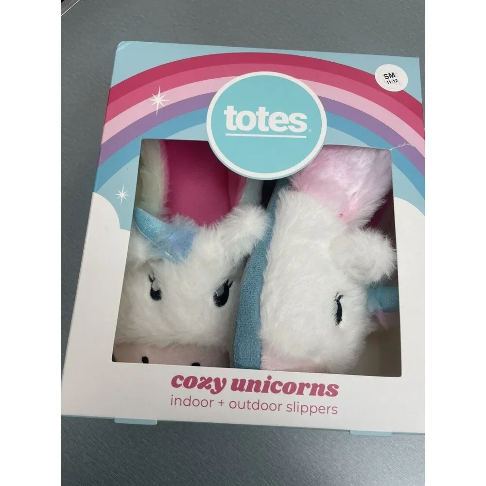 NEW Totes Kids Unicorn Slippers Size Small 11-12 Toddlers Plush Upper & Lining